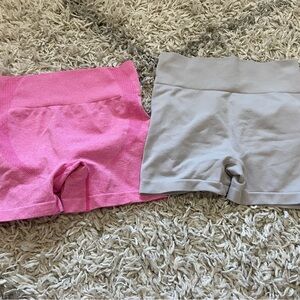 Pink and Beige High-Waisted Shorts